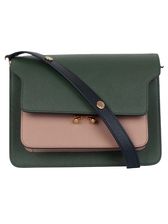 Marni Medium Trunk Saffiano Bag, Green/Brown/Black